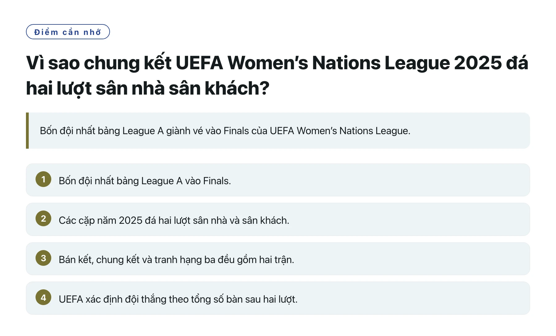 Vì sao chung kết UEFA Women’s Nations League 2025 đá hai lượt sân nhà sân khách?——全文要点速览
