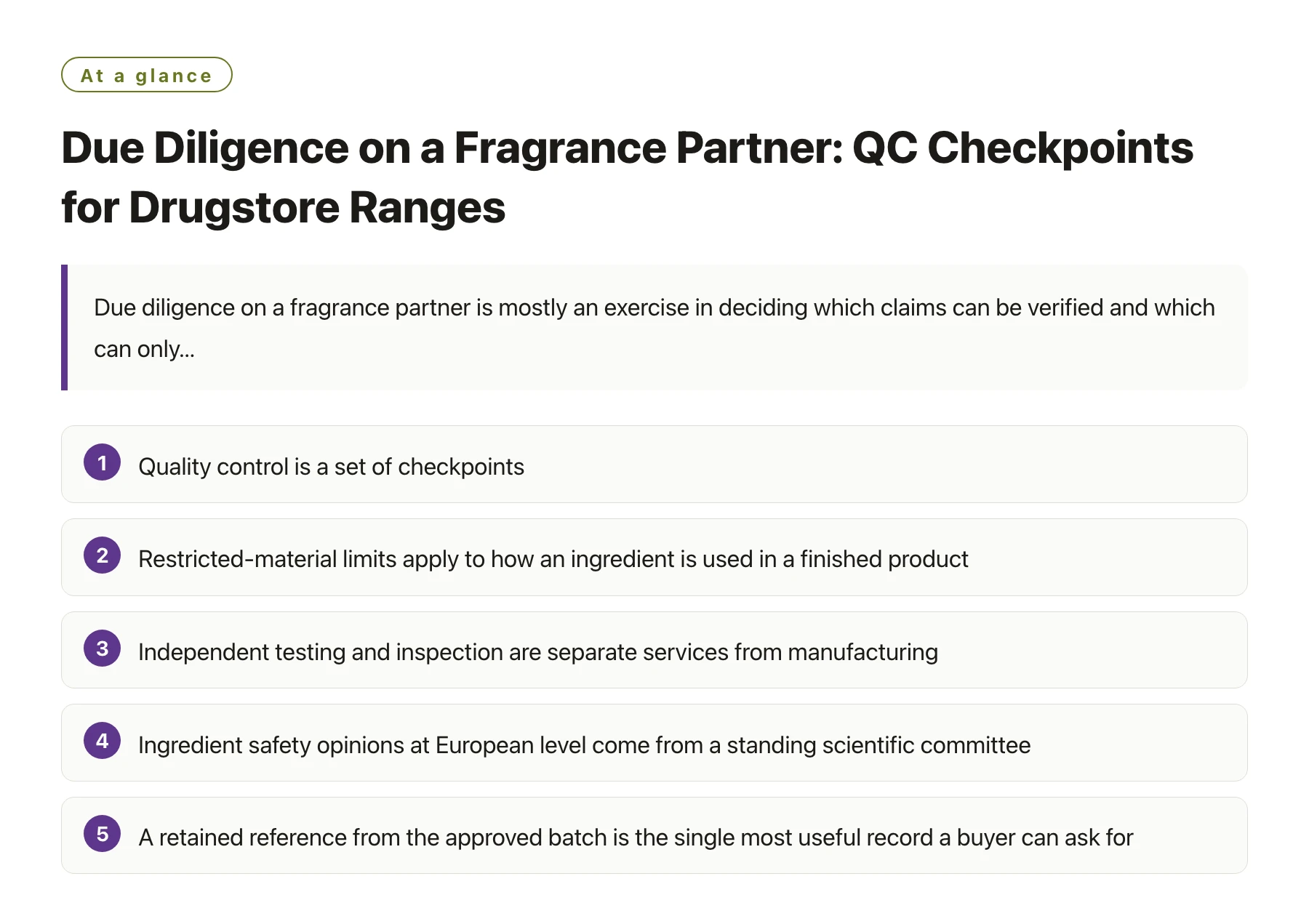 Due Diligence on a Fragrance Partner: QC Checkpoints for Drugstore Ranges——全文要点速览